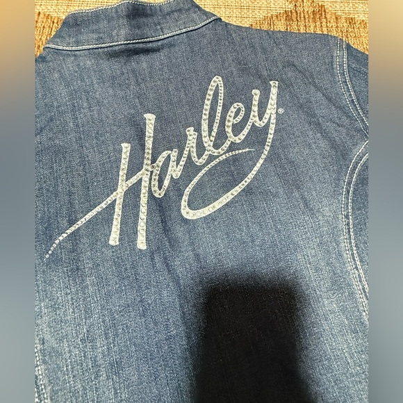 HARLEY DAVIDSON bomber denim rhinestone jacket, bling detail! Size large 10/12 - Picture 4 of 6